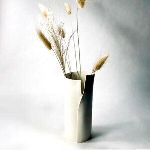 Sally Hayden Gilmore Studio Pottery Artist Off White Light Ceramic Folded Vase